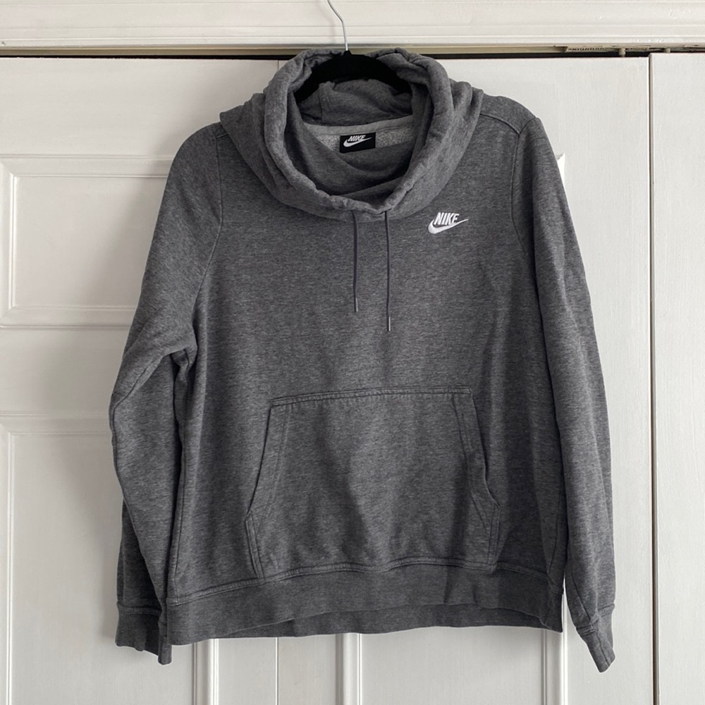 Nike Gray Heather Funnel Neck Hoodie, Large